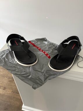Prada Black Leather Women’s Thong Sandals with White Sole